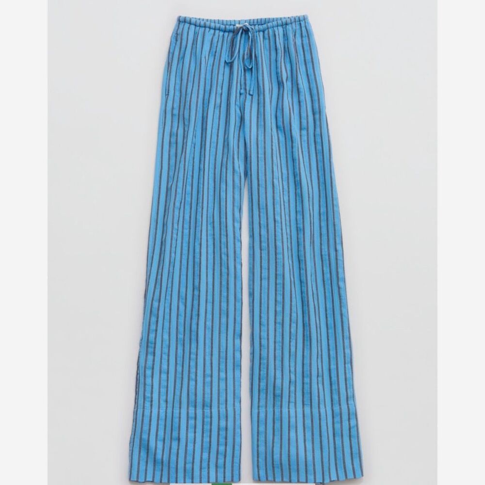 NEW Aerie Women's S LONG TALL Day-Off Pants Wide leg blue brown striped cover-up